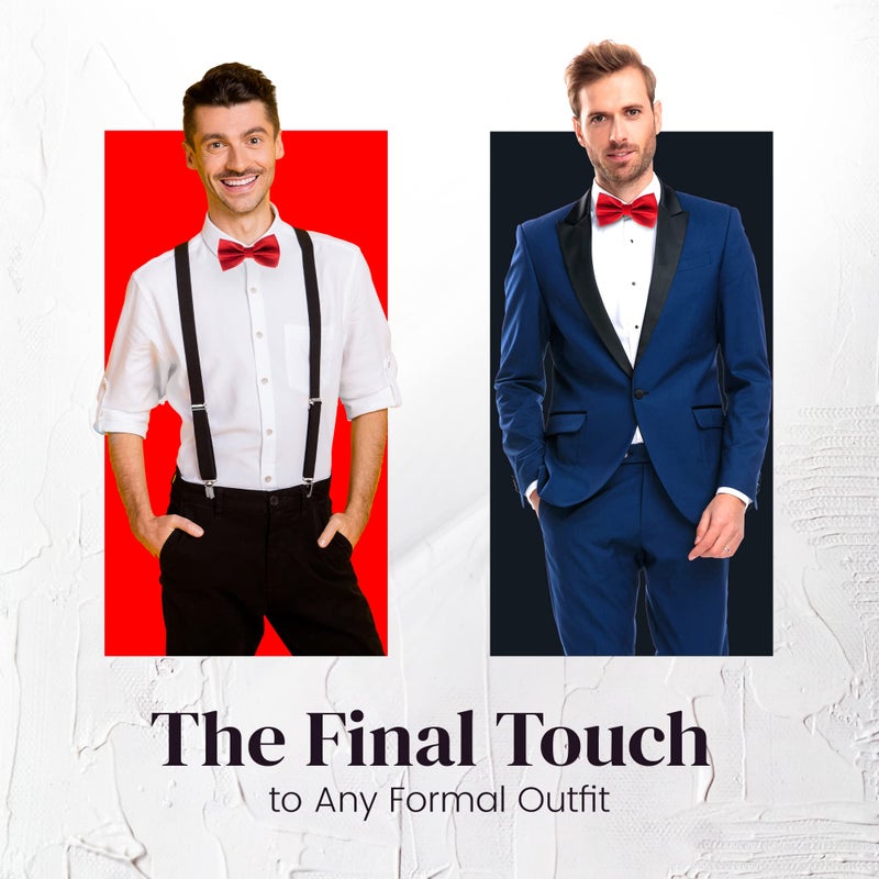 Man of Men Bow Tie for Men Polyester Solid Pretied Bowties Adjustable Tuxedos Bowtie for Weddings & Groomâ€™s Gift â€“ Bow Ties for Women (1, Red) - Image 3